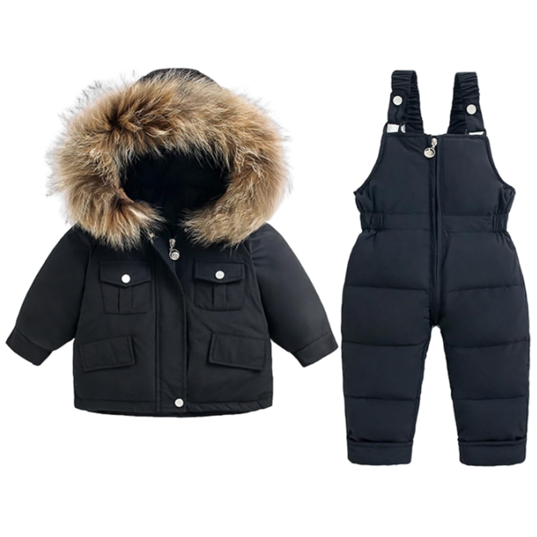 Cobinaison de Ski Enfant Veste de Duvet à Capuche et Pantalons de Neige 2 Pièces anches