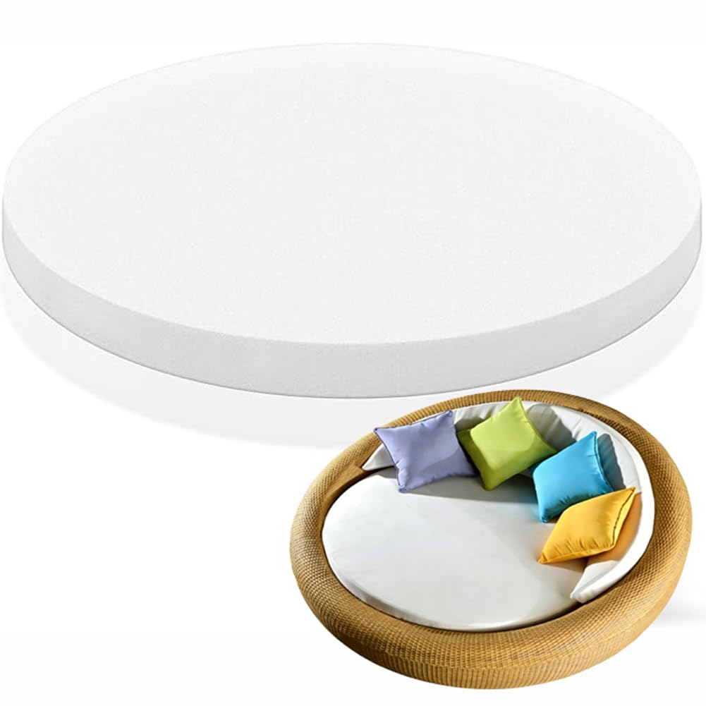 HEANCRIE 168cm Round Patio Daybed Mattress Topper,3/5/8/10cm Thick Large Round High Density Foam Mattress for Outdoor Sun Bed/Daybed/Upholstery Sponge (Soft,3CM Thick)