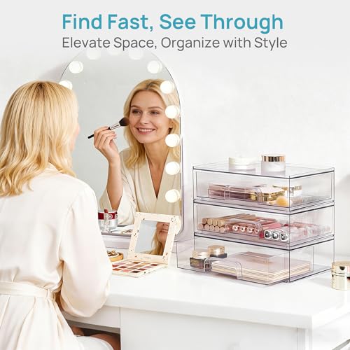 Image of Vtopmart 12.1''W Clear Stackable Storage Drawers,2 Pack Acrylic Plastic Organizers Bins for Makeup Palettes, Cosmetics, and Beauty Supplies,Ideal for Vanity, Bathroom,Cabinet,Desk Organization