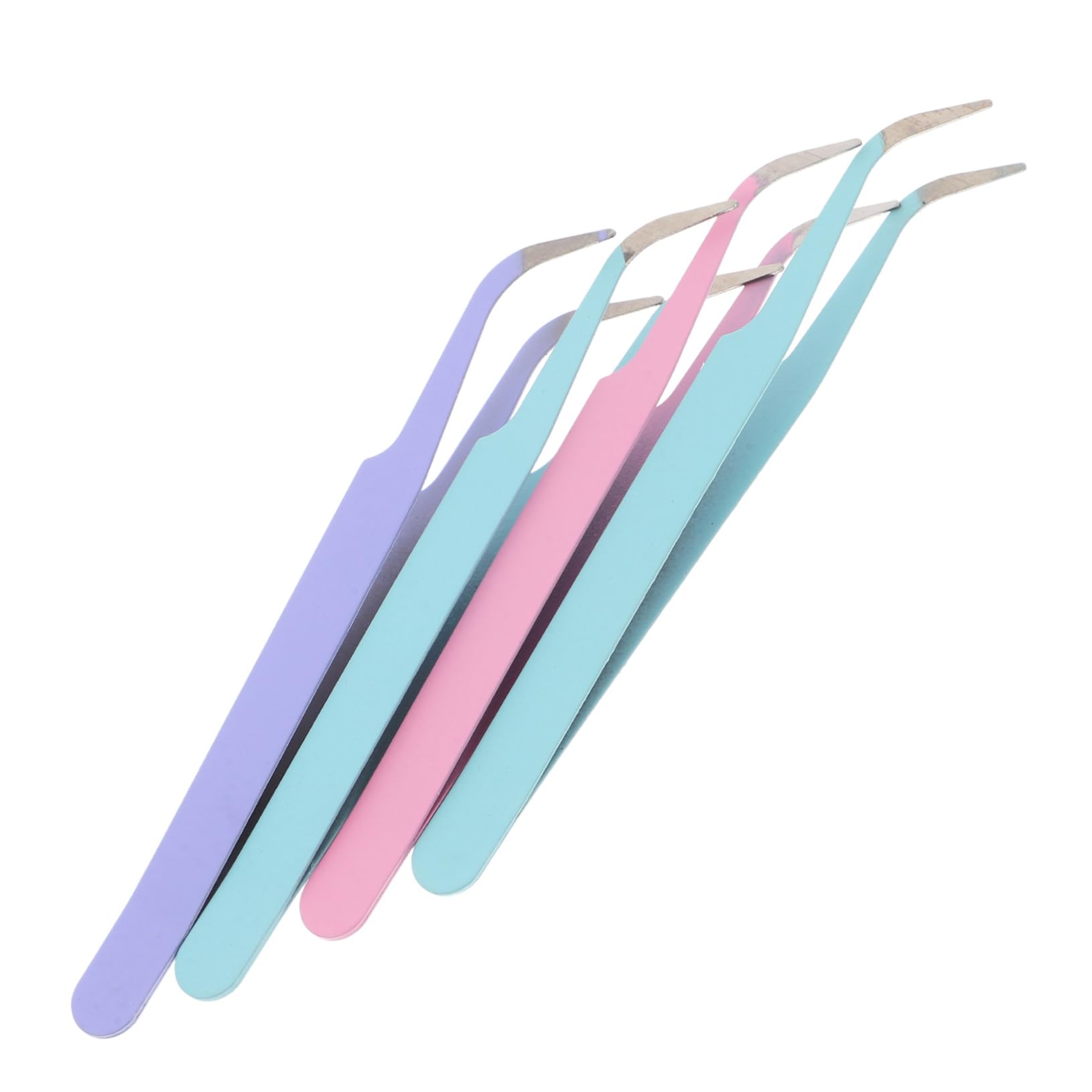 DIYEAH 4pcs Stainless Steel Nail Art Tweezers Precision Craft Eyelash Extension Tools Curved Tip for Scrapbooking Lash Applicator Soft Cap