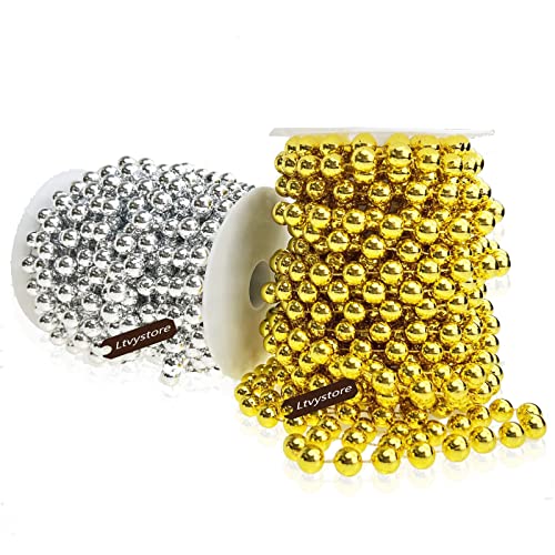 Ltvystore 2Rolls 33Feet Pearl String Party Garland Wedding Centerpieces Bridal Bouquet Crafts Christmas Tree Decoration Beads 10Mm Silver Gold #TOP24