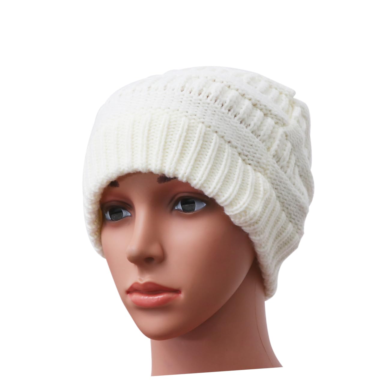 Condition photo showing New/Like New for Stylish Knitted Beanie Hat for Women Warm Wool Crochet Cap Fits for Autumn and Accessories Present for Celebrations and Festivals White