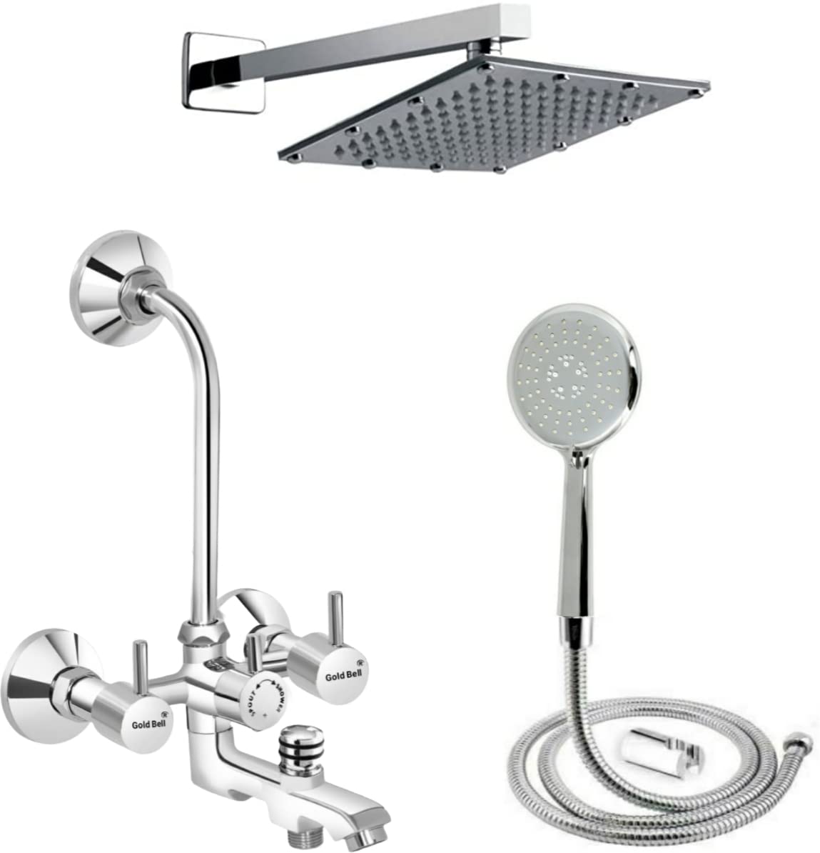 Gold Bell Bathroom 3 in 1 Wall Mixer Set 1 |6x6"Inch SS Sandwich Over Head|15"inch SS Arm-Model -120 (B0C6DJPKKC) Amazon Price History, Amazon Price Tracker