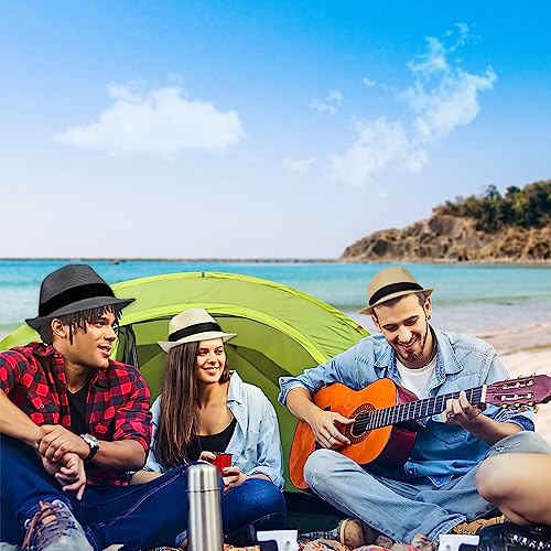Straw Fedora Hat Short Brim Packable Roll Up Trilby Hat Classic Adjustable Panama Summer Beach Sun Hat Upf 50+ (One Size, Natural) #TOP5