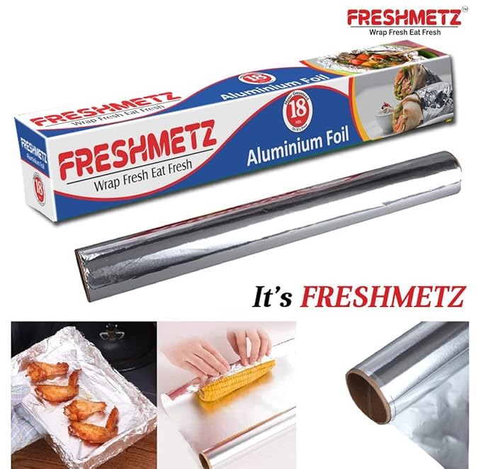 Image of Aluminium Foil 18 MTR | 11 Micron Heavy Duty Food Grade Silver Foil Paper | Ideal for Cooking, Baking, Grilling & Tiffin Packing | Keeps Food Hot & Fresh | Kitchen Essential