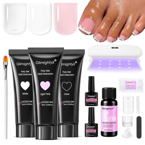 GlimightyX Polygel Toenail Starter Kit with Everything UV Light Full Set