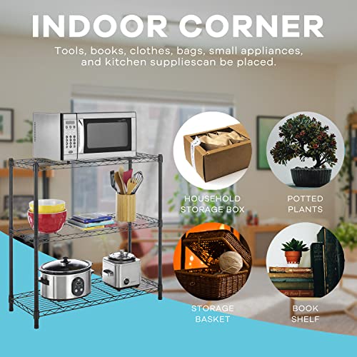 3-Tier Storage Shelves Adjustable, Mghh Wire Shelving Heavy Duty Storage Rack(150 Lbs Loading Capacity/ Shelf) Metal Shelf Organizer Wire Rack Shelf For Pantry Garage Kitchen 23"D X12"W X 30"H -Black #TOP6