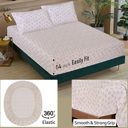 Image of RUVANTI 100% Cotton Percale Sheets California King, Twin Spring | Crisp Cooling, Deep Pocket 14 inch, Soft Breathable & Durable, Hotel-Style, 4 Piece Set