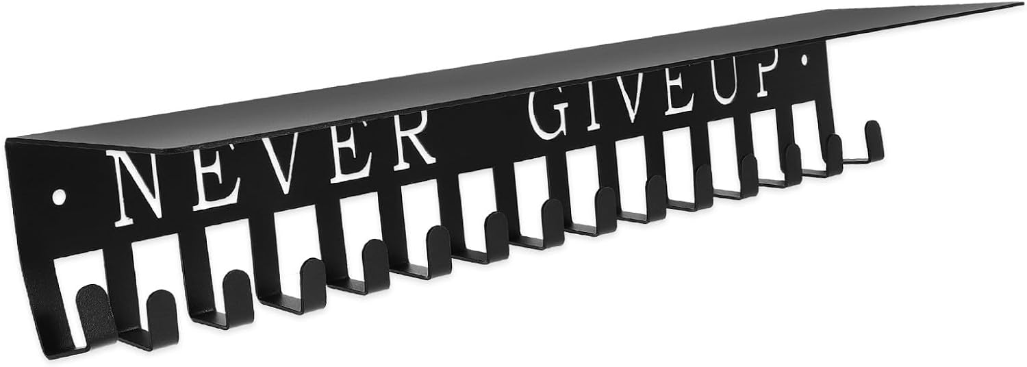Wall-mounted Medal Holder Rack 40x10x6.6cm Black Medal Hanging Display Hanger for Home Gymnastics and Sports Awards