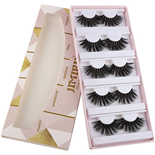 JIMIRE 25MM False Eyelashes Fluffy Long Eyelashes 3D Full Dramatic Faux Mink Lashes with Portable Eyelash Boxes 5 Pairs (5D-53)