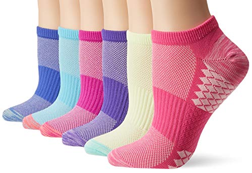 Hanes Women's Performance Cool Compression No Show Socks 6 Pair Pack, Pink/Purple Design