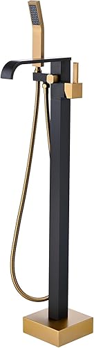 Miniatura 9 de BAGNOLUX Grifo de bañera independiente para montaje en el suelo, grifos de baño de latón con una sola manija con ducha de mano (estilo cascada B,