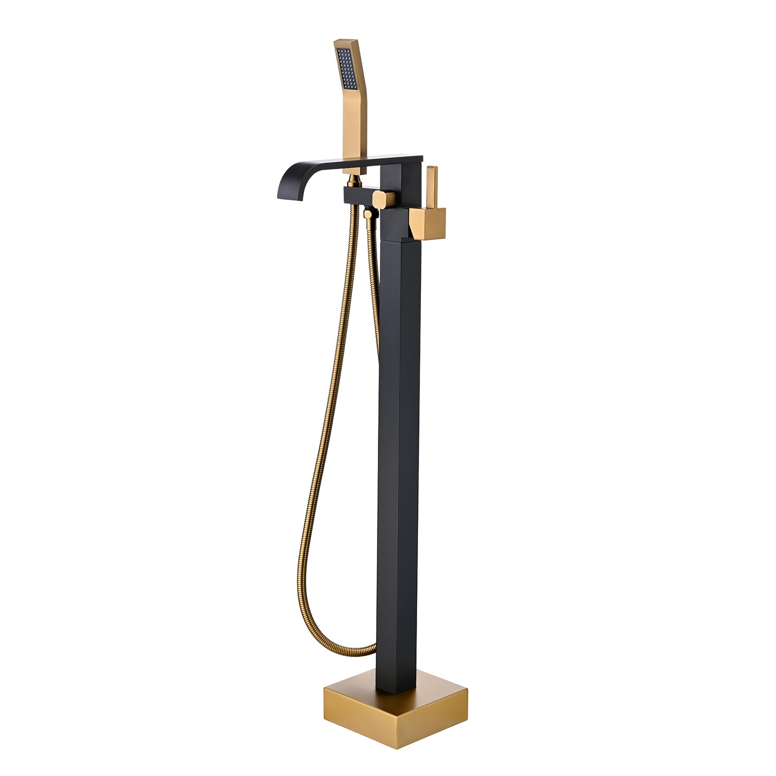 Photo 1 of BAGNOLUX Solid Brass Floor Mount Bathtub Faucet Free Standing Tub Faucet Freestanding Tub Filler Black Gold High Flow Rate Swivel Spout with Hand Shower, ?YGSLT-FANG-Black+Gold