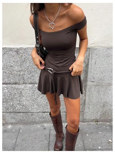 Image of Floerns Women's Streetwear Off Shoulder Short Sleeve Y2k A Line Mini Dress