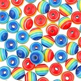 100 Pcs Rainbow Beads 10mm Round Stripe Beads, Pride Beads for Jewelry Making, Plastic Candy Color Lined Striped Beads, Gay Pride LGBTQ Resin Spacer Beads for DIY Bracelet Necklaces Supplies