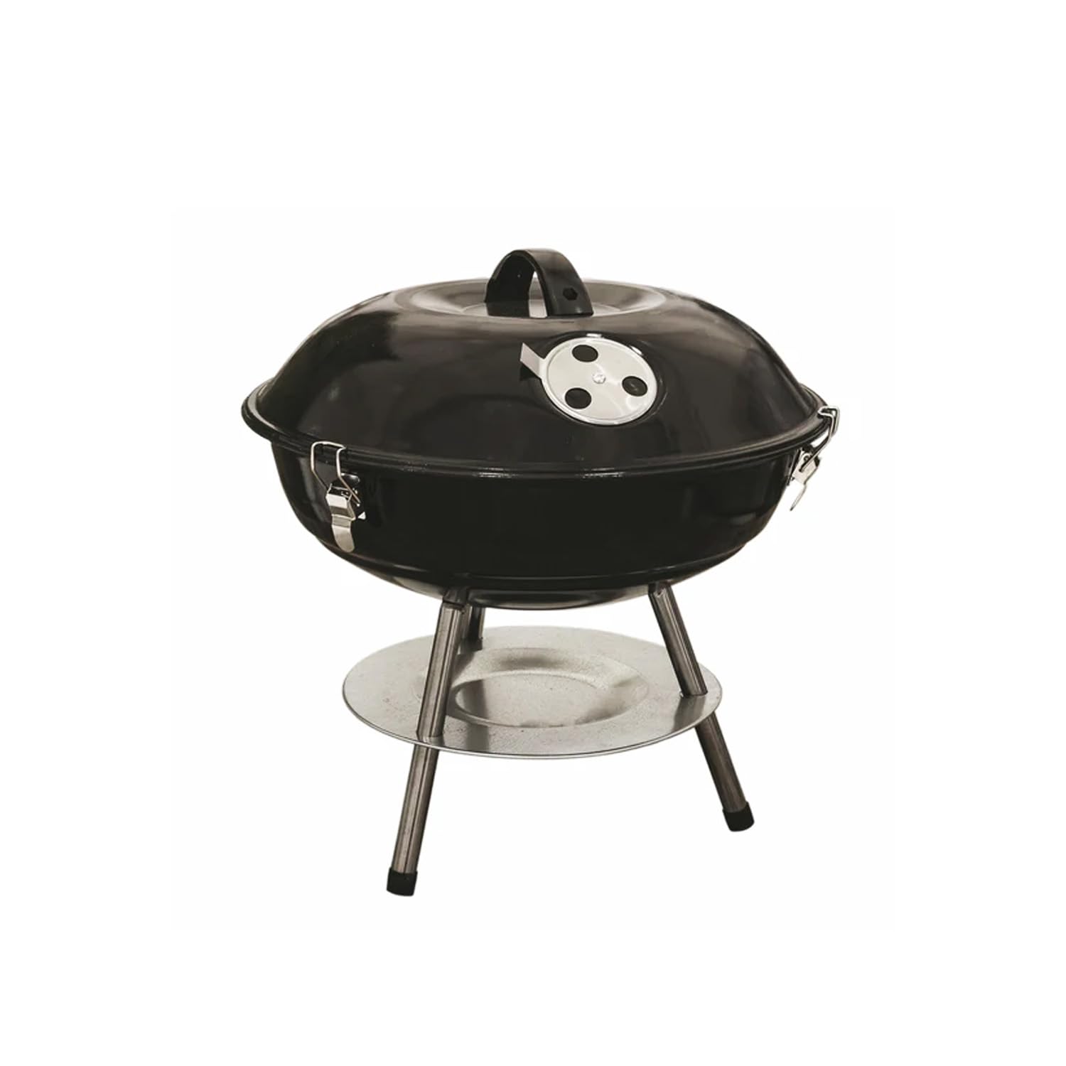 Grill okrągły z pokrywką 39 x 34 cm – idealny do gotowania mięsa i ryb w ogrodzie, na tarasie lub na kempingu - z grillem ze stali nierdzewnej i zestawem montażowym - odporny na warunki