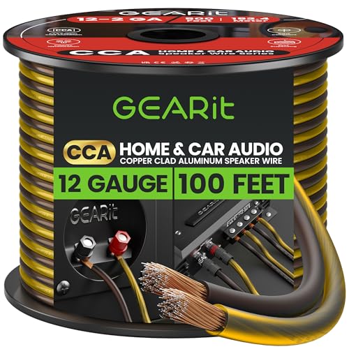GEARit Pro Series 12AWG Speaker Wire, 12 Gauge Speaker Wire Cable (100 Feet / 30 Meters) Great Use for Home Theater Speakers and Car Speakers, Transparent Black/Yellow