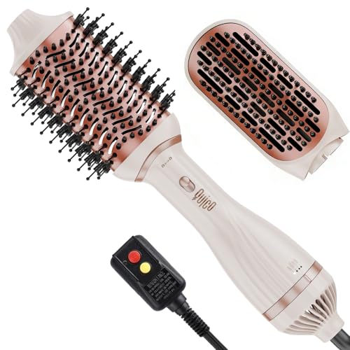 Image of Hair Dryer Brush, Quico 4-in-1 One-Step Ionic Oval&Flat Brush Hot Air Brush | Pro Blow Dryer Brush Set with Detachable Blowout Brush for Salon Blowout, Curl, Volumize and Straighten, Anti-frizz, Pink