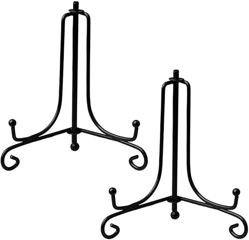 Deko tallrikshållare 2 stycken järnplattställ 20 cm (8 tum) svart metall järn tallrikstativ tallriksställ staffli display stativ för presentation av samlarplattor skålställ bok