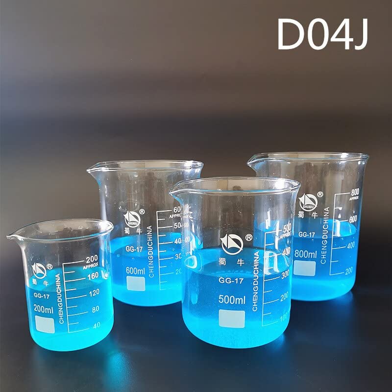25ml-800ml 1 Juego de Vaso de precipitados de Vidrio de borosilicato de Laboratorio Todos los tamaños Experimento químico Equipo de Laboratorio Taza de medición (Size : D04J)