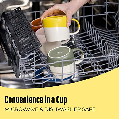 Ceramic Coffee Mugs Set Of 4 - Large Stoneware Cups - Hand-Painted, Two-Tone Glazed Mug For Coffee, Tea, And More - Microwave & Dishwasher Safe #TOP6