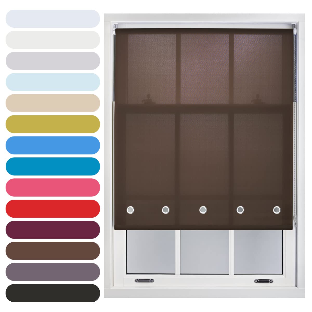 FURNISHED Daylight Roller Blind with Round Eyelets Trimmable, Mocha, 115W x 165L cm
