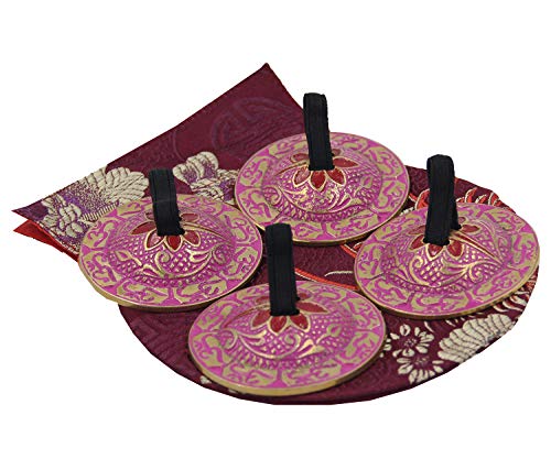 DharmaObjects 2 Pairs OM Pro Brass Fingers Cymbal Zills Belly Dancing Free Silk Pouch (Pink)