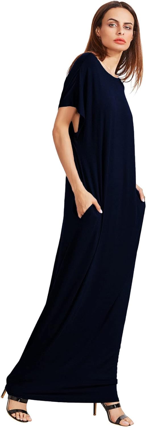 Verdusa Women's Short Sleeve Loose Long Maxi Lounge Dress with Pockets - Image 4