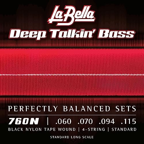 La Bella 760N Deep Talkin' Bass Black Nylon Tape, 4-String Standard Bass Guitar Strings 60-115