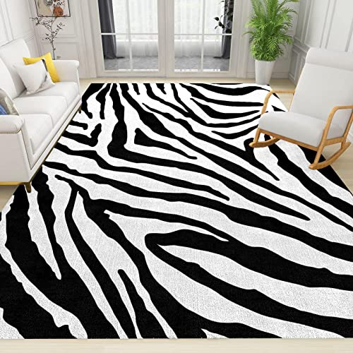 YEMYOR Alfombras Simples con Patrón De Cebra En Blanco Y Negro, Alfombra Irregular con Rayas Blancas Y Negras, Alfombra Duradera para Interior, Sala De Estar, Dormitorio-70x120cm
