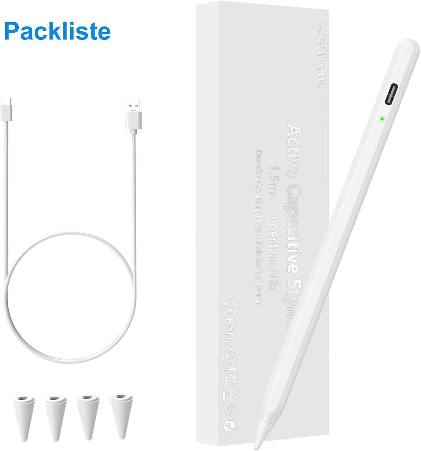 Penna Touch per iPad, Stylus Pencil Compatibile iPad 10/9/8/7/6 2018-2022, Mini 6/5, Air 4/3, Pro 11''/12.9'', 4 Punte di Sostituzione