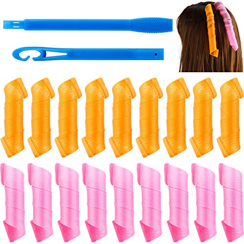 18 Pieces Hair Curlers Spiral Curls Magic Styling Kit No Heat Hair Curlers Colored Hair Rollers with Styling Hook Tools for Long Hair (20 cm)