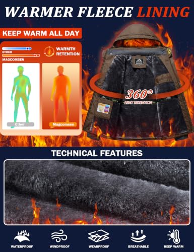 Miniatura 4 de Magcomsen Hombre Impermeable Abrigos Cálidos Al Aire Libre Chaqueta De Esquí Chaqueta A Prueba De Viento Para Hombre Chaquetas De Senderismo De Invierno Con Forro Polar Café, M