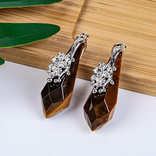 Nupuyai Tiger's Eye Crystal Point Pendant Necklace for Women Men Flower Wrap Faceted Healing Stone Quartz Point Pendant with Chain - Image 3