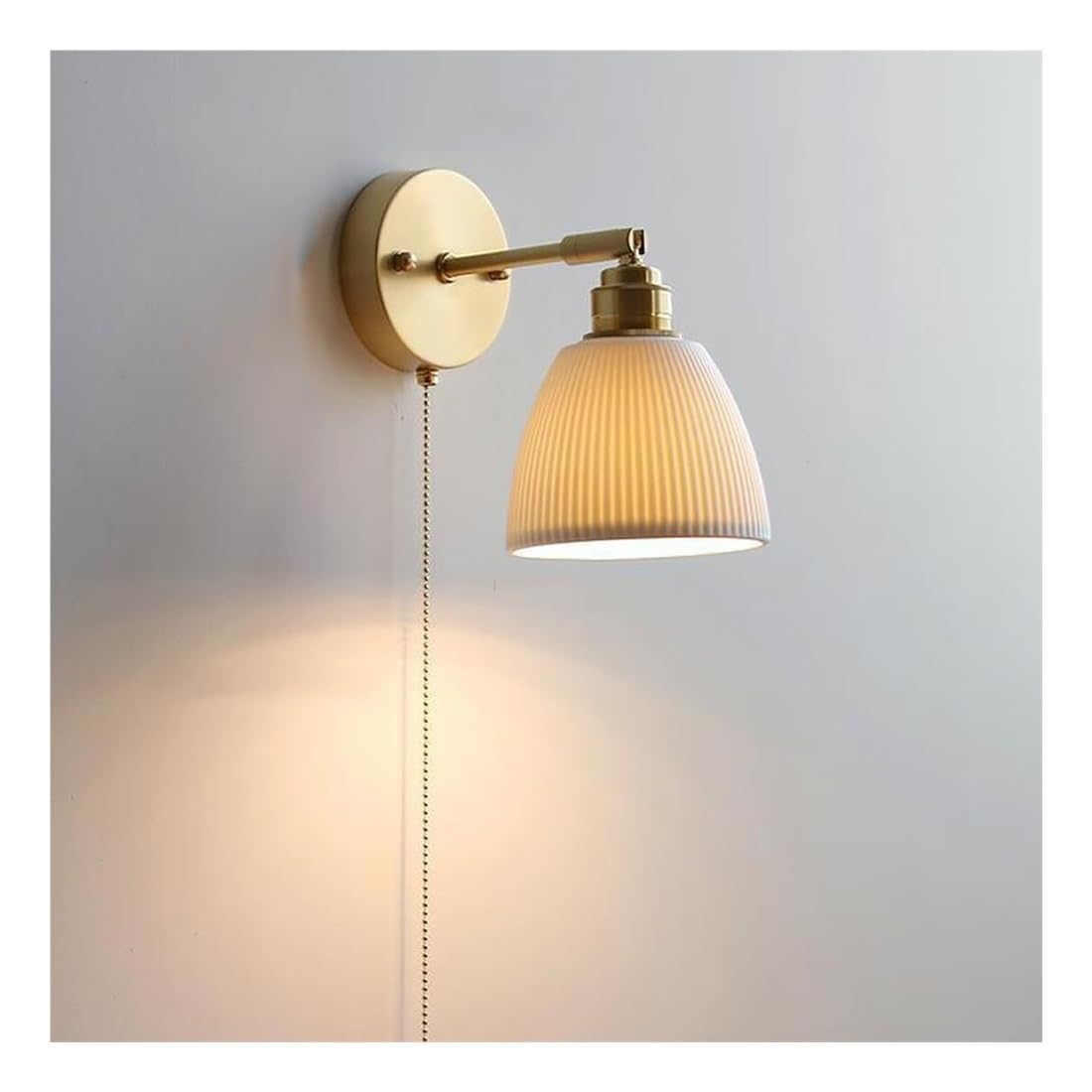 HPTHLY Vintage White Ceramic Wall Sconce Mid Century Brass Adjustable Arm Wall Light Pull Cswitch Nordic Farmhoused Hallway Wall Mounted Lamp Fixtures Bedro(C)