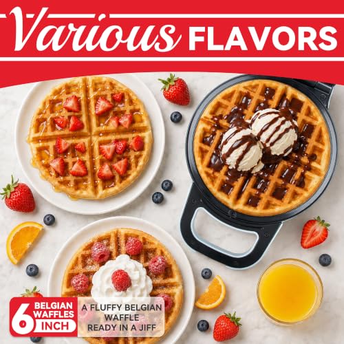 Image of SugarWhisk 6-Inch Flip Belgian Waffle Maker, Ceramic Nonstick,Pale Blue | 180 Flip Waffle Iron, 750W Heat, PFAS-Free Ceramic Plates, Cool-Touch Handle, Safety Lock, Batter Groove & Upright Storage