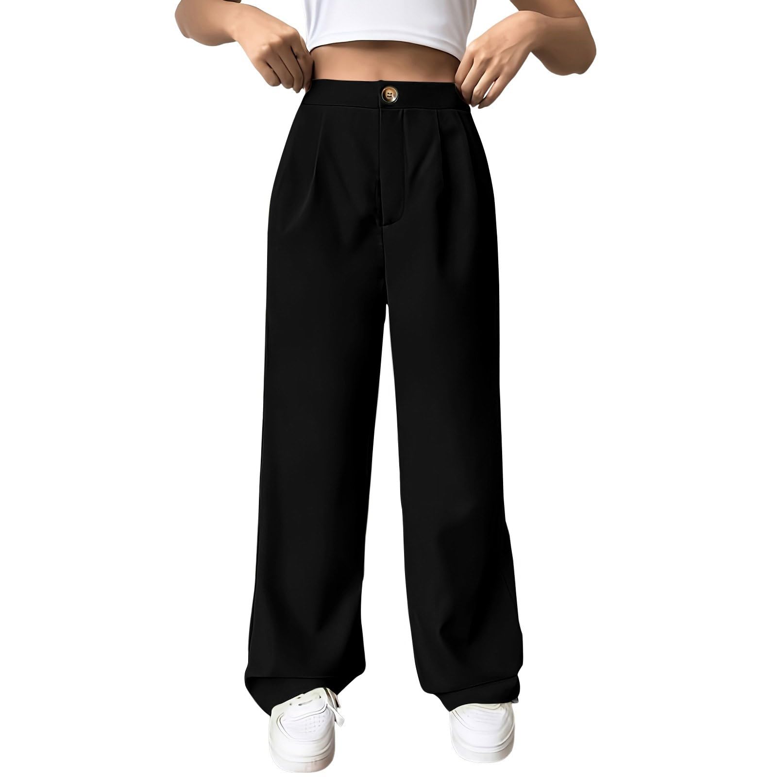 Dress Pants for Women Tummy Control High Waisted Wide Leg Pants Stretchy Casual Office Business Work Pants w