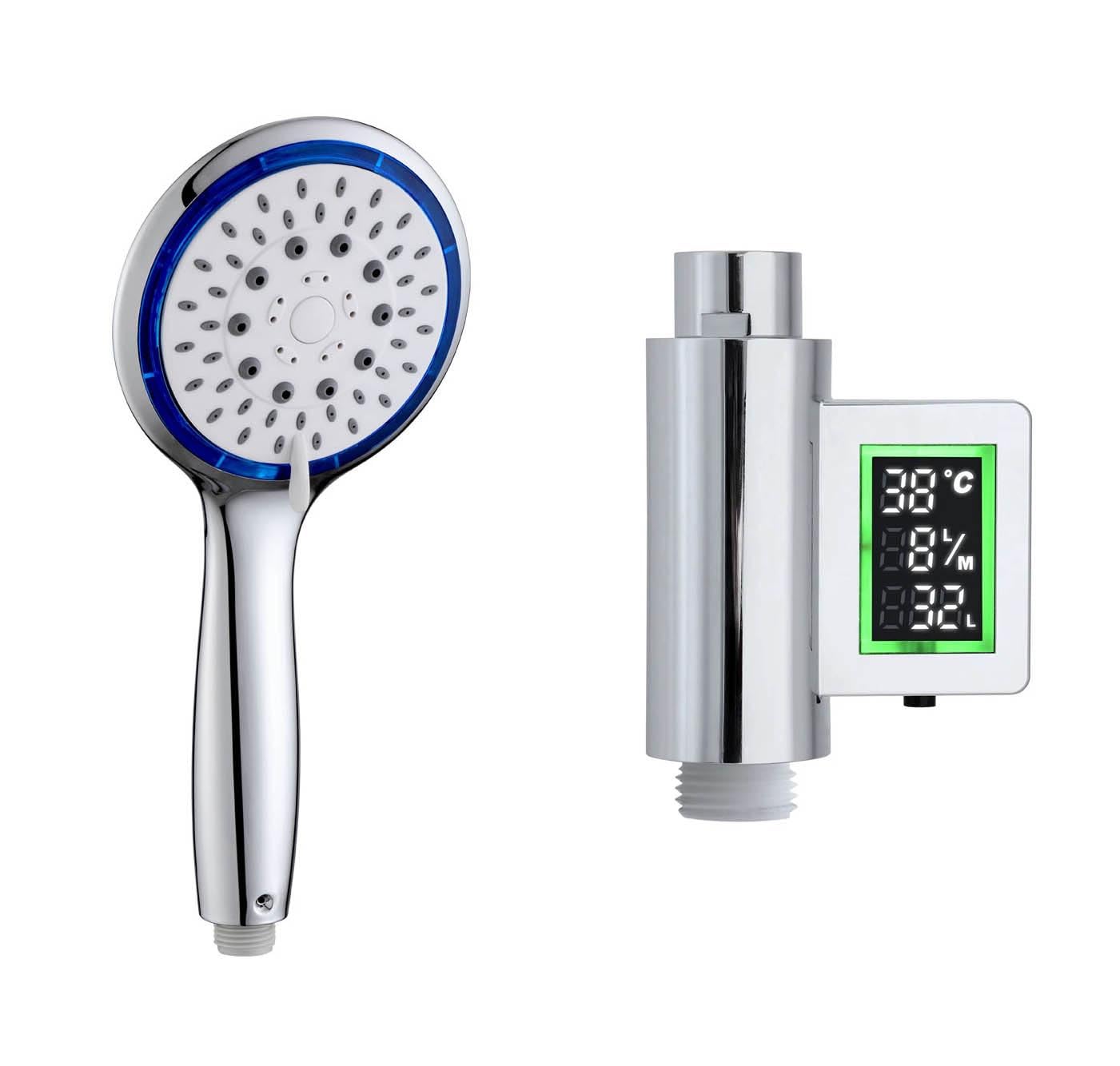 Lowenergie Blue Shower Head With Self Powered Flow Meter, Water And Energy Saving Design (Five Function, )