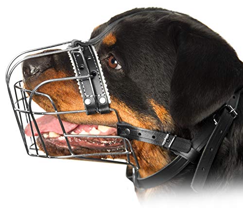 Metal Muzzles for Dog Rottweiler ? 3 Wire Basket Adjustable Leather Straps Leather Adjustable The Circumference is 10.6-15 in Length 2.7 * 3.7