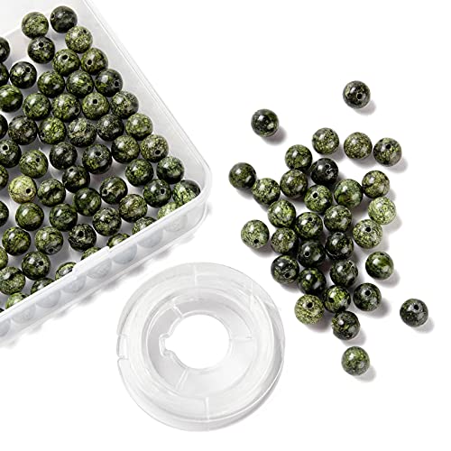 BEEFLYING 100 Pcs 8mm Natural Serpentine Round Beads Loose Gemstone Beads Smooth Stone Beads for DIY Jewelry Bracelet Earrings Making - Image 3
