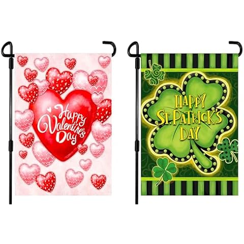 Flagmax 2 Pack Valentine Day Garden Flag St Patricks Day Garden Flag,Valentine Flag St Patrick Flag 12x18 Burlap Valentine St Patricks Yard Flag for Garden and Home Decorations Cover