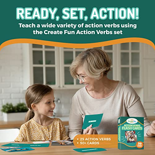 50 Action Verbs Flash Cards - Vocabulary Builder for Speech Therapy, ESL & Homeschooling | Realistic Diverse Pictures for Kids & Adults with Autism, Dementia, Aphasia, SLP | Educational Learning Cards - Image 4