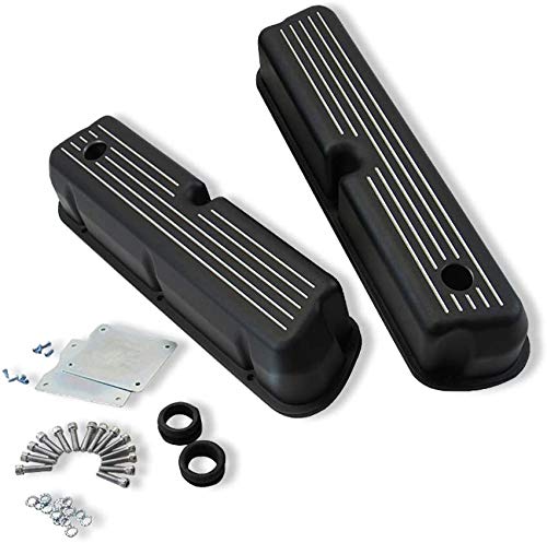 Demotor Performance Aluminum Valve Covers Ball Milled W/Hole Black For Sbf 5.0L #TOP1