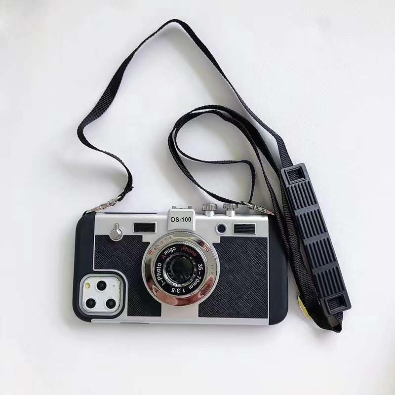 Image of Retro Camera Phone Case Compatible with iPhone - Vintage DS-100 Design with Integrated Strap Mount, Corner Protection, Comfort Carry Strap Black (iPhone 16 Pro Max)