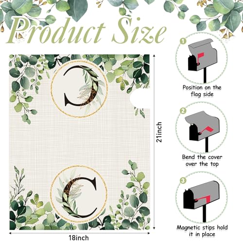Image of Tiamon Monogrammed C Mailbox Covers Magnetic Eucalyptus Welcome Letter Box Wrap Standard Size 21x18 Inch Spring Summer Leaves Mailbox Decor Eucalyptus Letter Numbers Decoration for Outdoor Garden Yard