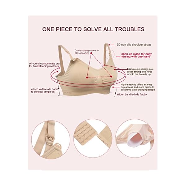HOFISH-3PACK-Full-Bust-Seamless-Nursing-Maternity-Bras-Bralette-S-XXL-with-Extra-Bra-Extenders-Clips HOFISH Women's Full Cup Lightly Padded Wirefree Maternity Breastfeeding Nursing Bra, 3PCS/Pack(Pink-Black-Beige), L