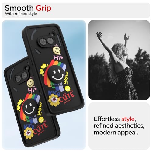 Image of Pikkme Back Cover for Nothing Phone 2A / 2A Plus | Soft Silicone| Cute Rainbow Smile & 3D Cartoon Flower Design | Shockproof Raised Camera Protection Bumper Case (Black)