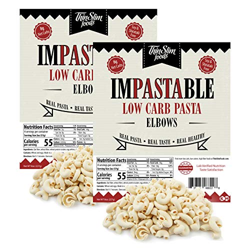 ThinSlim Foods Impastable Low Carb Pasta, Elbows 2pack | 8g Net Carbs | 55 Calories | No Shirataki | No Soy | No Pea or Bean Flour | Real Pasta, Real Taste, Real Healthy
