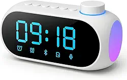 Rádio Relógio Digital Despertador, Caixa de som Bluetooth, alarme, rádio FM, microfone, portátil, 5W, bateria 1200mAh, SD card, LED (Branco)