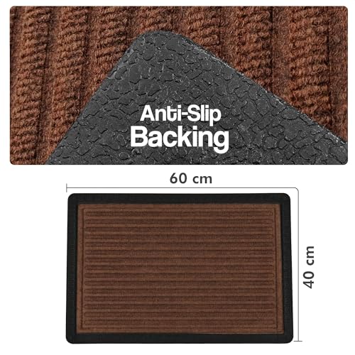 Image of Yellow Weaves 2 Pcs Door Mat for Home Entrance, Outdoor Rubber Mat - Non-Slip, Anti Skid Foot Mat, Dirt Trapper, Heavy-Duty, Weather-Resistant, Waterproof Doormat (40x60cms, Stripe,Brown Color)
